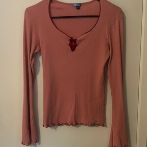 Pink Long Sleeve Top with Red Velvet details